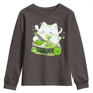 St Patrick's Day Cats Youth Sweatshirt Irish Eating Ramen Noodles Cute Anime Shamrocks TS10 Dark Chocolate Print Your Wear