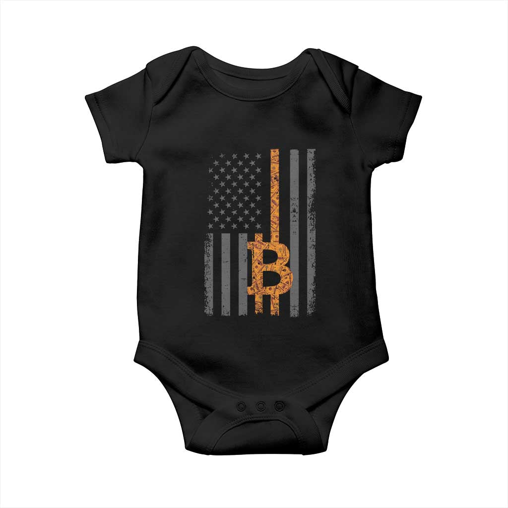 BTC Bitcoin American Flag Baby Onesie Crypto Buy the Dip TS10 Black Print Your Wear