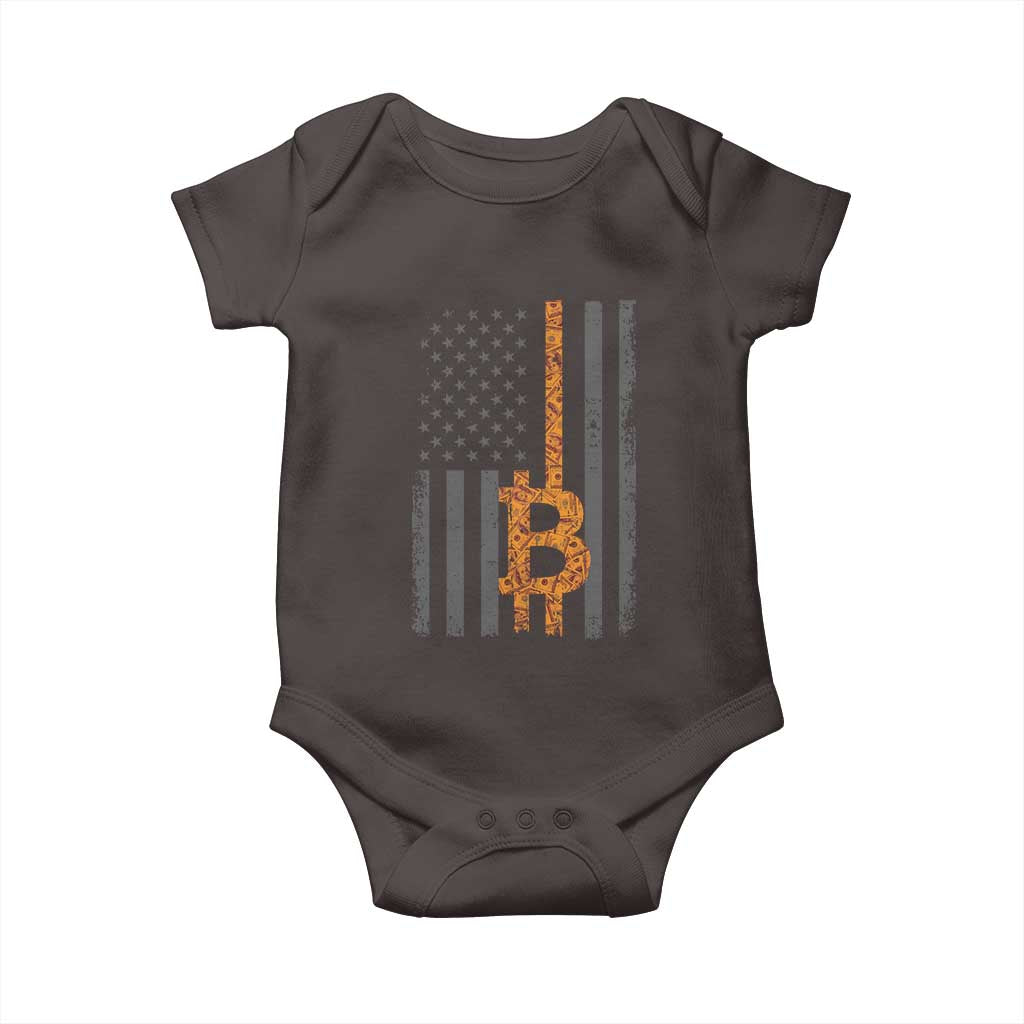 BTC Bitcoin American Flag Baby Onesie Crypto Buy the Dip TS10 Dark Chocolate Print Your Wear