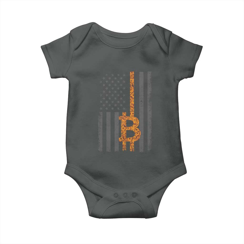 BTC Bitcoin American Flag Baby Onesie Crypto Buy the Dip TS10 Dark Heather Print Your Wear