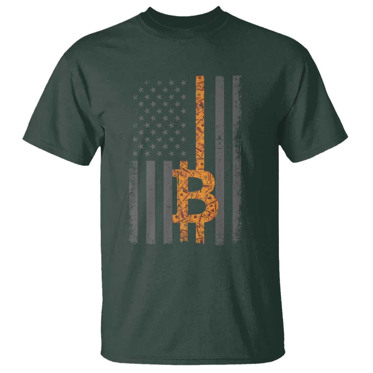 BTC Bitcoin American Flag T Shirt Crypto Buy the Dip TS10 Dark Forest Green Print Your Wear