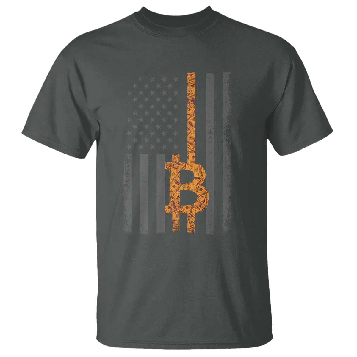 BTC Bitcoin American Flag T Shirt Crypto Buy the Dip TS10 Dark Heather Print Your Wear