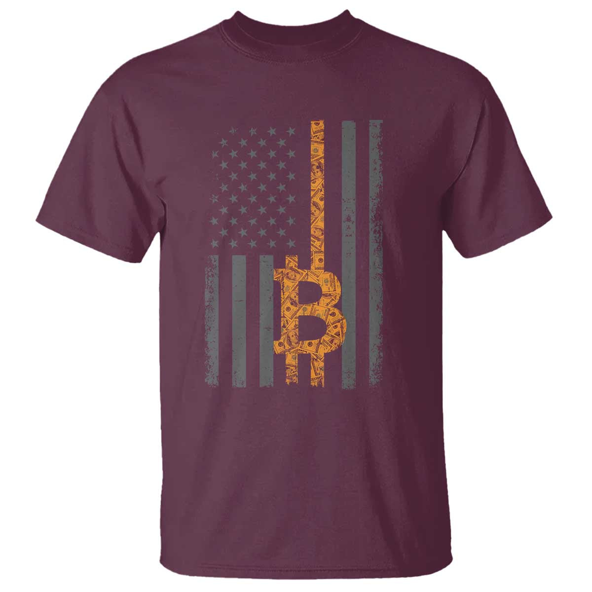 BTC Bitcoin American Flag T Shirt Crypto Buy the Dip TS10 Maroon Print Your Wear
