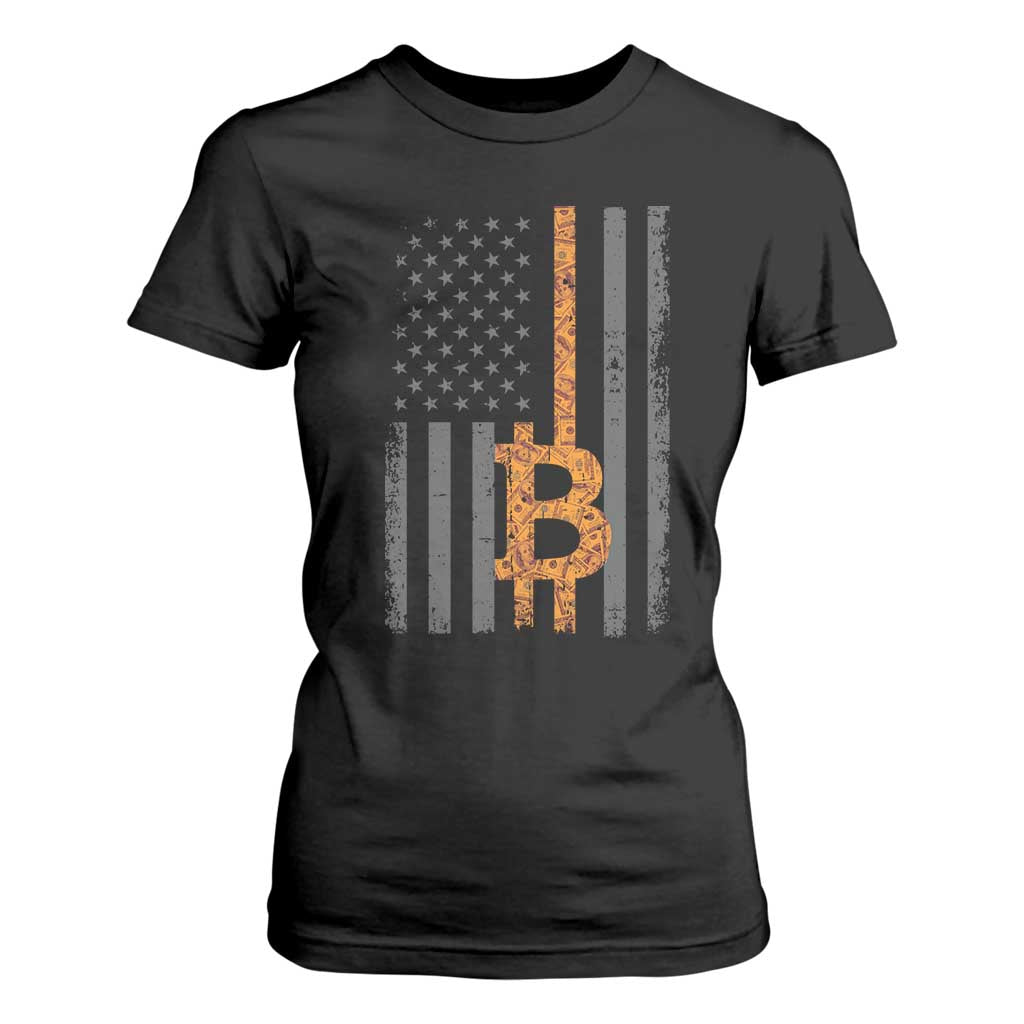 BTC Bitcoin American Flag T Shirt For Women Crypto Buy the Dip TS10 Black Print Your Wear