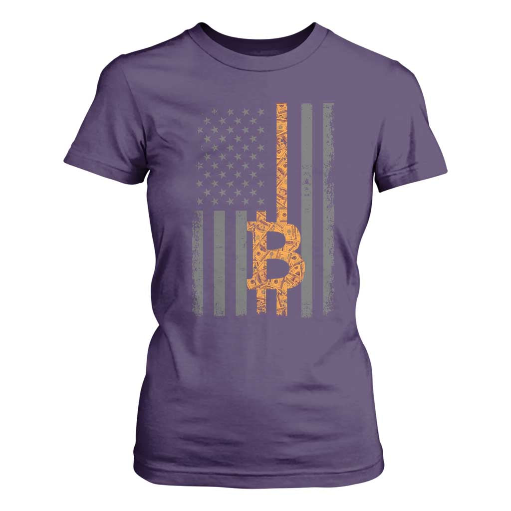 BTC Bitcoin American Flag T Shirt For Women Crypto Buy the Dip TS10 Purple Print Your Wear