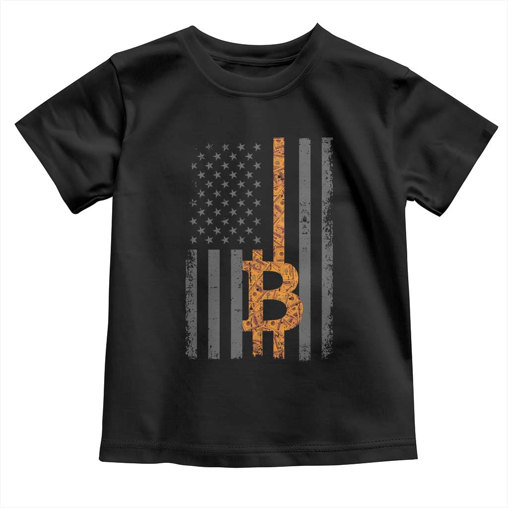 BTC Bitcoin American Flag Toddler T Shirt Crypto Buy the Dip TS10 Black Print Your Wear