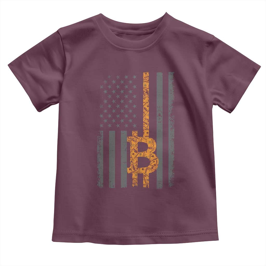 BTC Bitcoin American Flag Toddler T Shirt Crypto Buy the Dip TS10 Maroon Print Your Wear