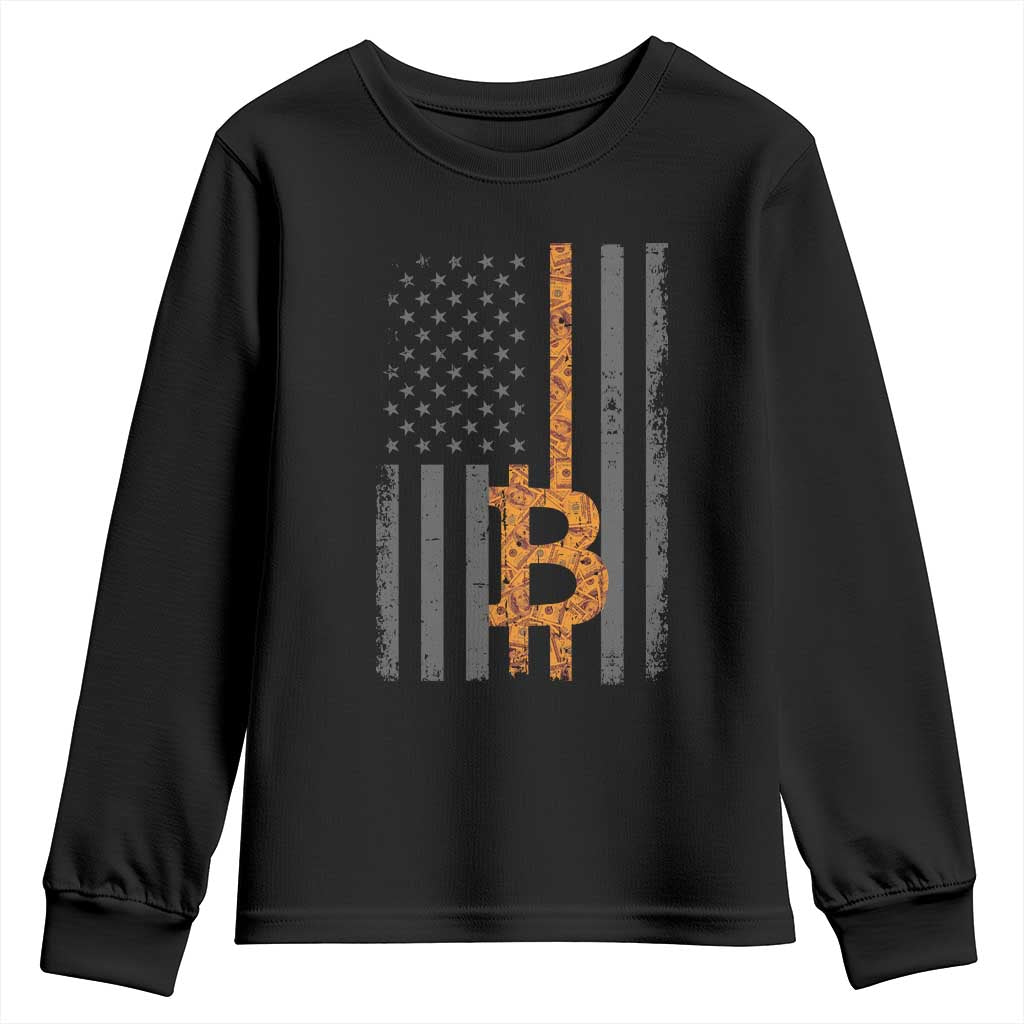 BTC Bitcoin American Flag Youth Sweatshirt Crypto Buy the Dip TS10 Black Print Your Wear