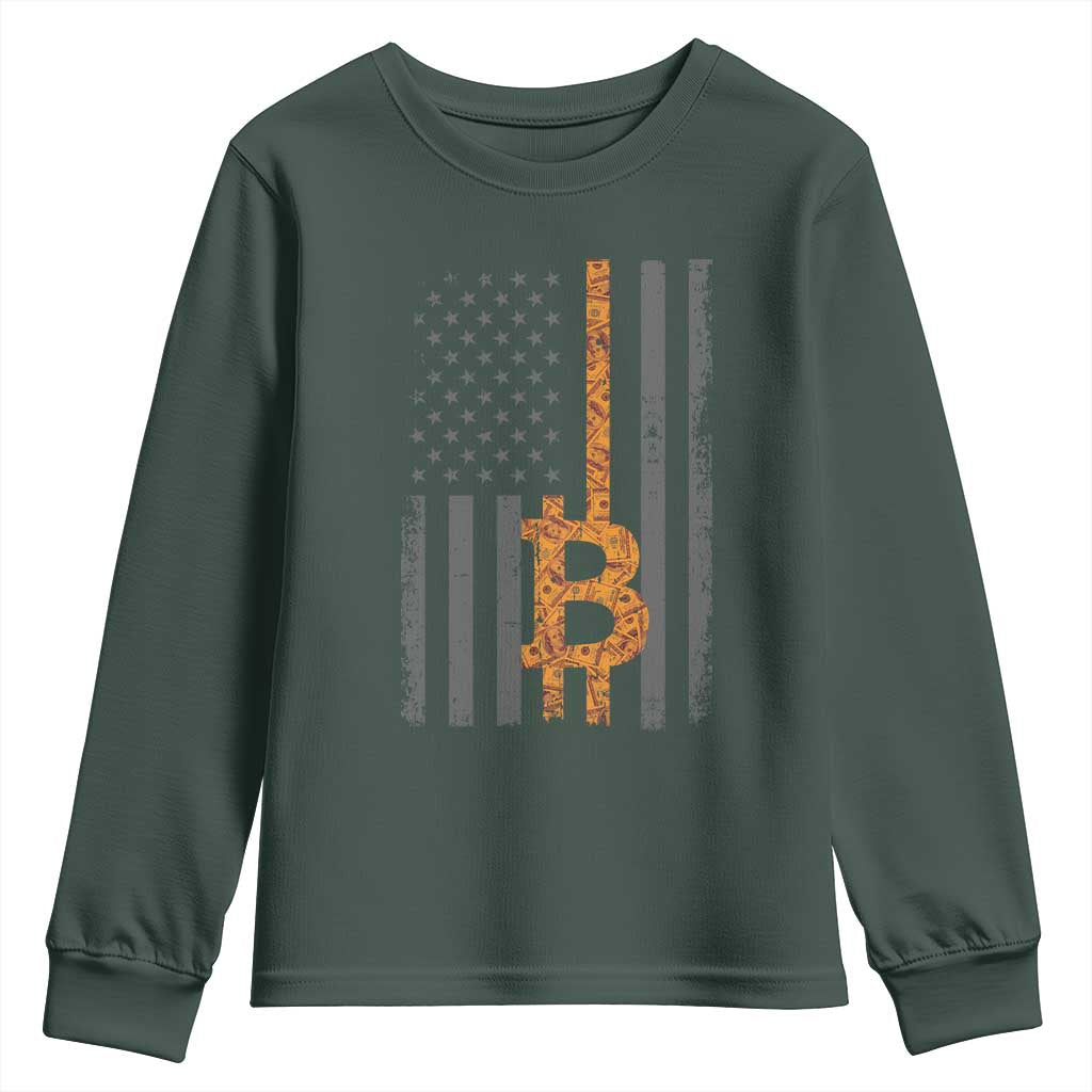 BTC Bitcoin American Flag Youth Sweatshirt Crypto Buy the Dip TS10 Dark Forest Green Print Your Wear