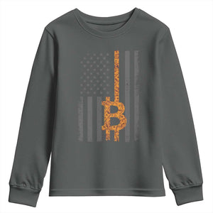 BTC Bitcoin American Flag Youth Sweatshirt Crypto Buy the Dip TS10 Dark Heather Print Your Wear