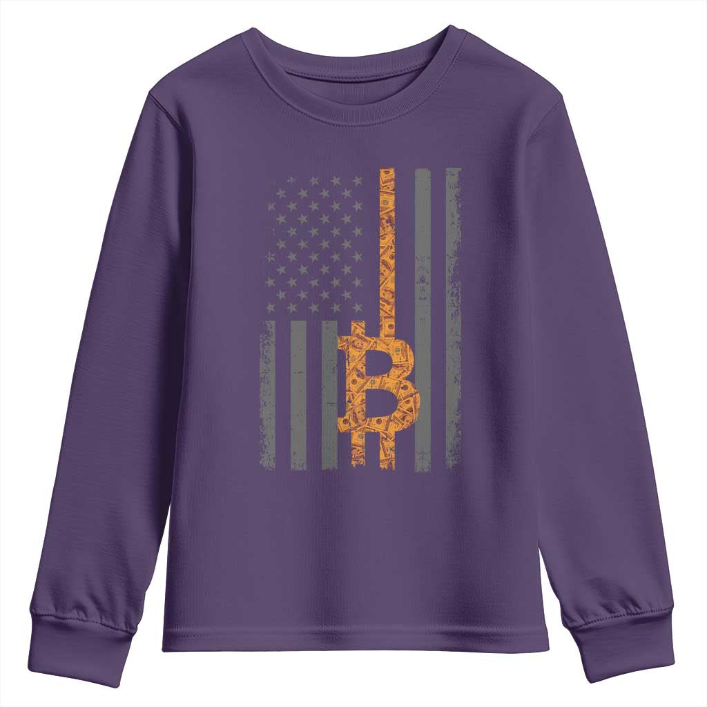 BTC Bitcoin American Flag Youth Sweatshirt Crypto Buy the Dip TS10 Purple Print Your Wear