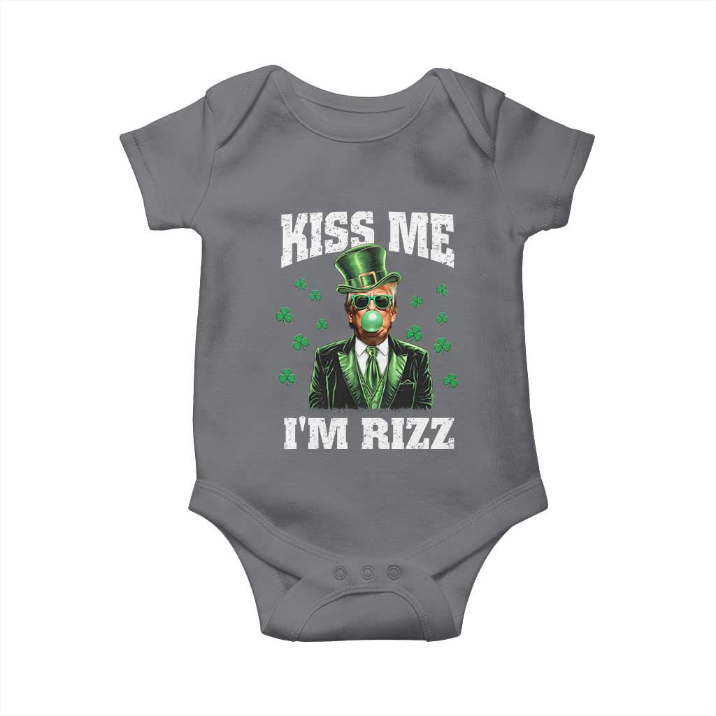 St. Patrick's Day Trump Bubble Gum Baby Onesie Funny Irish Kiss Me I'm Rizz TS10 Charcoal Print Your Wear