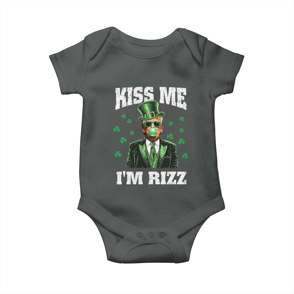 St. Patrick's Day Trump Bubble Gum Baby Onesie Funny Irish Kiss Me I'm Rizz TS10 Dark Heather Print Your Wear