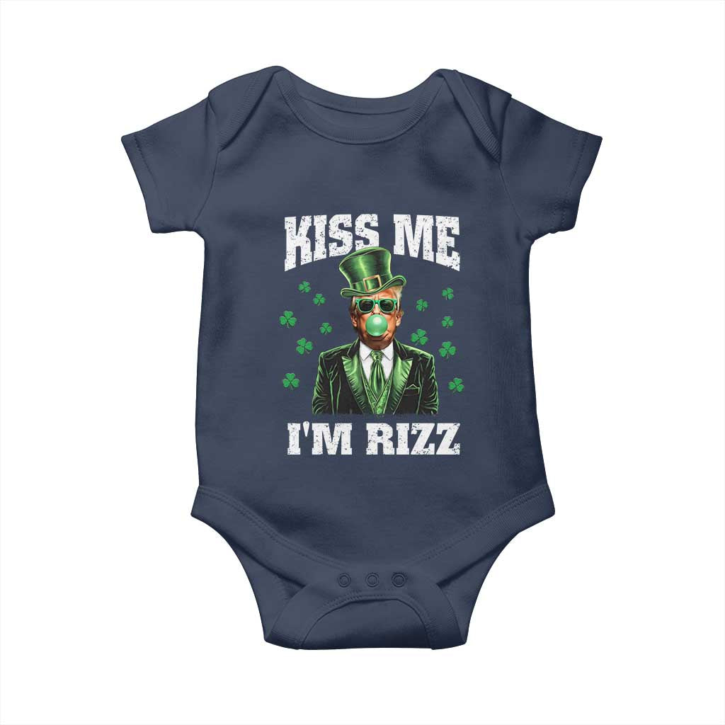 St. Patrick's Day Trump Bubble Gum Baby Onesie Funny Irish Kiss Me I'm Rizz TS10 Navy Print Your Wear