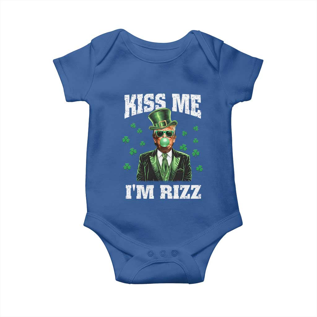 St. Patrick's Day Trump Bubble Gum Baby Onesie Funny Irish Kiss Me I'm Rizz TS10 Royal Blue Print Your Wear
