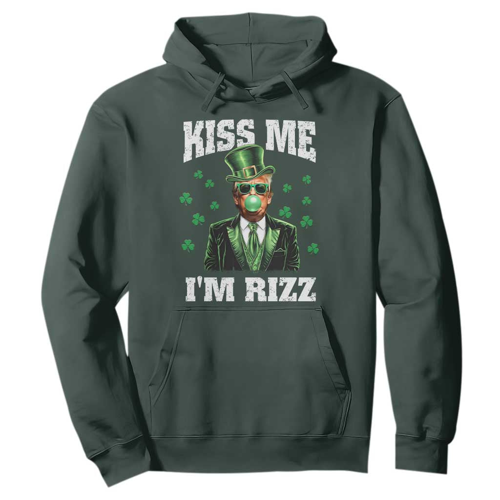 St. Patrick's Day Trump Bubble Gum Hoodie Funny Irish Kiss Me I'm Rizz TS10 Dark Forest Green Print Your Wear