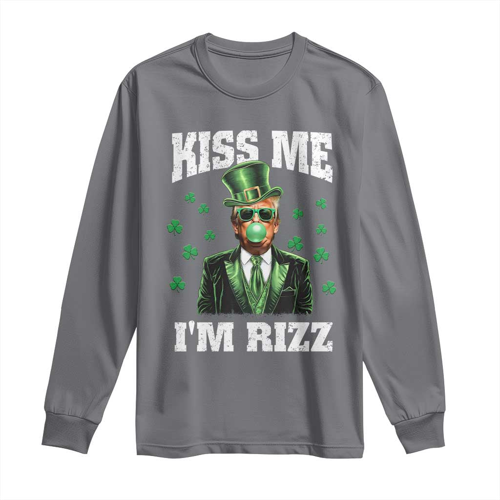 St. Patrick's Day Trump Bubble Gum Long Sleeve Shirt Funny Irish Kiss Me I'm Rizz TS10 Charcoal Print Your Wear