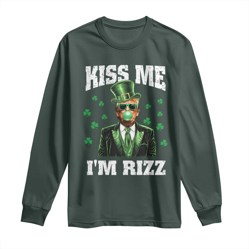 St. Patrick's Day Trump Bubble Gum Long Sleeve Shirt Funny Irish Kiss Me I'm Rizz TS10 Dark Forest Green Print Your Wear