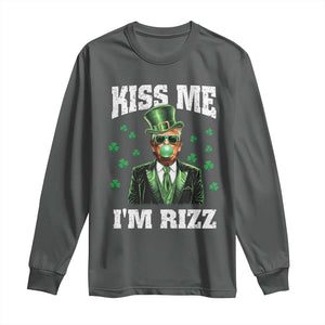St. Patrick's Day Trump Bubble Gum Long Sleeve Shirt Funny Irish Kiss Me I'm Rizz TS10 Dark Heather Print Your Wear