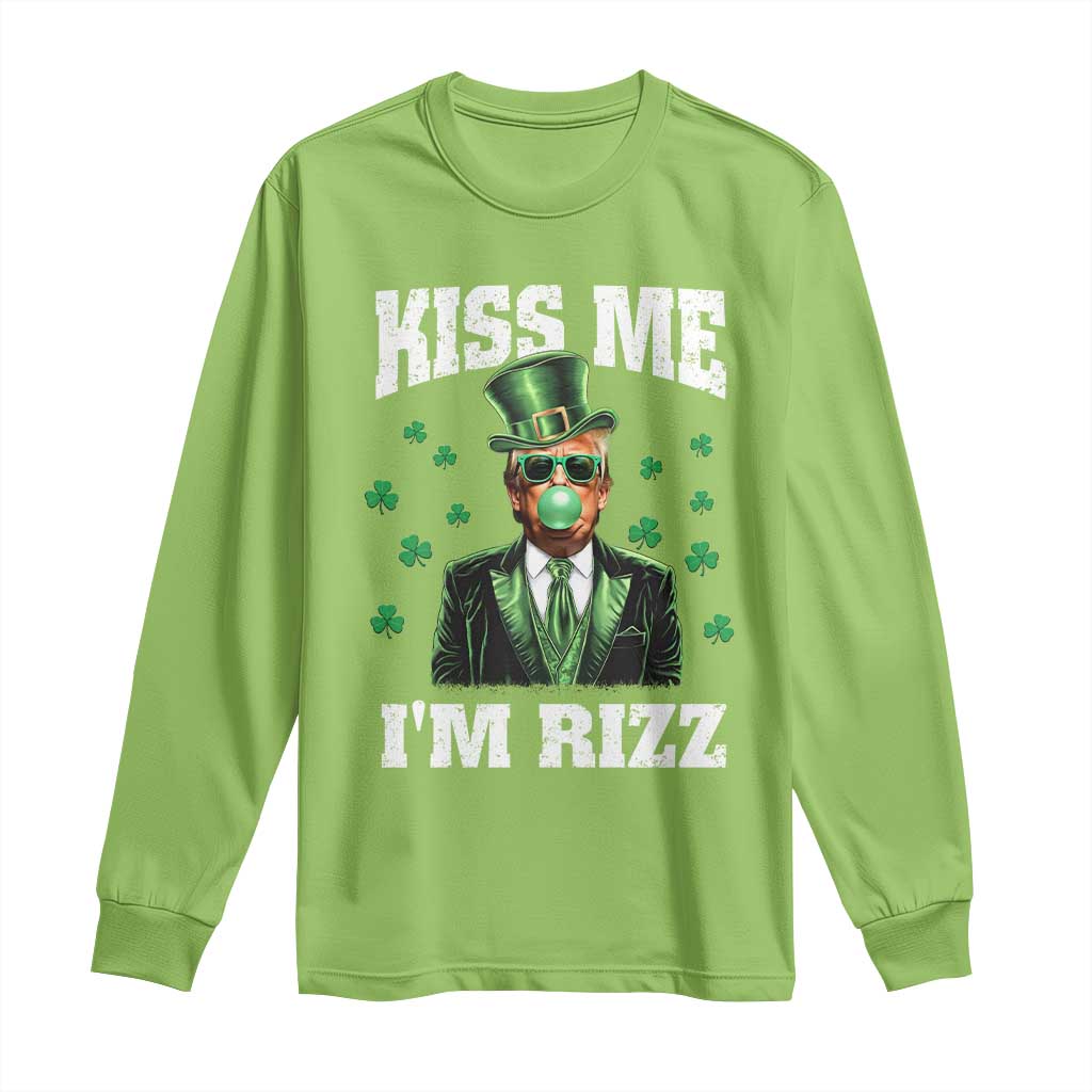 St. Patrick's Day Trump Bubble Gum Long Sleeve Shirt Funny Irish Kiss Me I'm Rizz TS10 Lime Print Your Wear