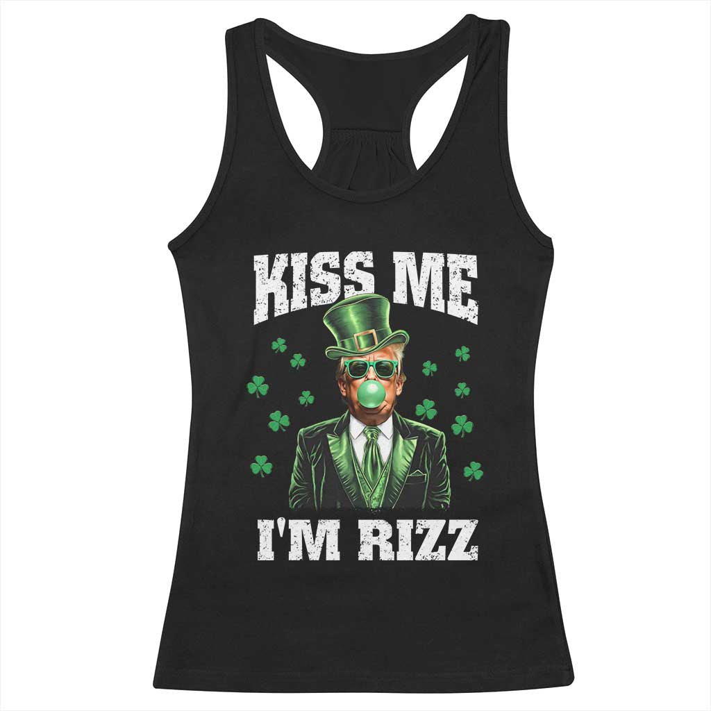 St. Patrick's Day Trump Bubble Gum Racerback Tank Top Funny Irish Kiss Me I'm Rizz TS10 Black Print Your Wear