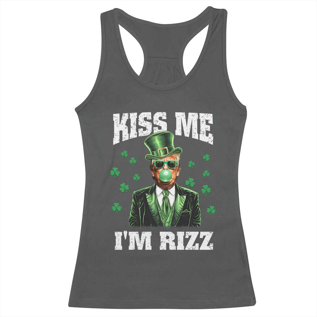 St. Patrick's Day Trump Bubble Gum Racerback Tank Top Funny Irish Kiss Me I'm Rizz TS10 Dark Heather Print Your Wear