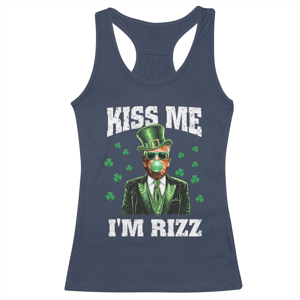 St. Patrick's Day Trump Bubble Gum Racerback Tank Top Funny Irish Kiss Me I'm Rizz TS10 Navy Print Your Wear