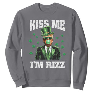 St. Patrick's Day Trump Bubble Gum Sweatshirt Funny Irish Kiss Me I'm Rizz TS10 Charcoal Print Your Wear