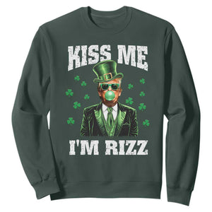 St. Patrick's Day Trump Bubble Gum Sweatshirt Funny Irish Kiss Me I'm Rizz TS10 Dark Forest Green Print Your Wear
