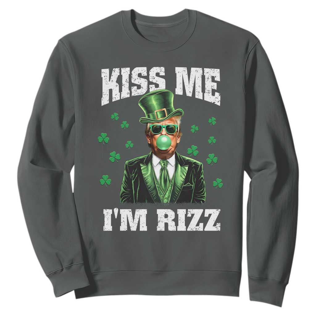 St. Patrick's Day Trump Bubble Gum Sweatshirt Funny Irish Kiss Me I'm Rizz TS10 Dark Heather Print Your Wear