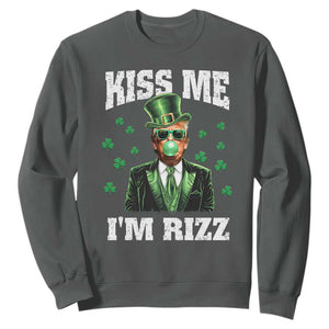 St. Patrick's Day Trump Bubble Gum Sweatshirt Funny Irish Kiss Me I'm Rizz TS10 Dark Heather Print Your Wear