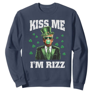 St. Patrick's Day Trump Bubble Gum Sweatshirt Funny Irish Kiss Me I'm Rizz TS10 Navy Print Your Wear