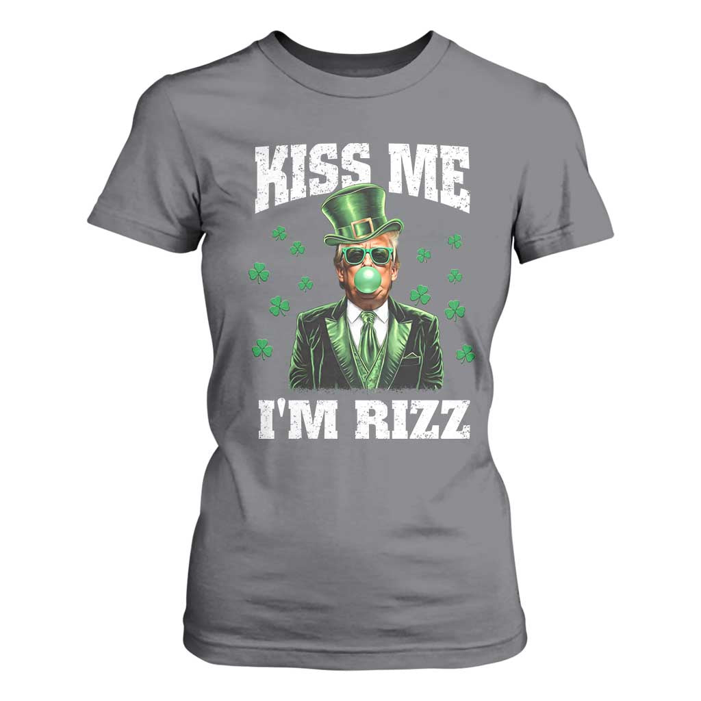 St. Patrick's Day Trump Bubble Gum T Shirt For Women Funny Irish Kiss Me I'm Rizz TS10 Charcoal Print Your Wear