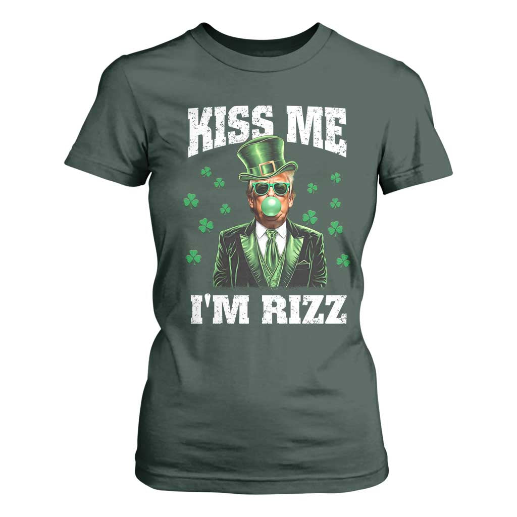 St. Patrick's Day Trump Bubble Gum T Shirt For Women Funny Irish Kiss Me I'm Rizz TS10 Dark Forest Green Print Your Wear