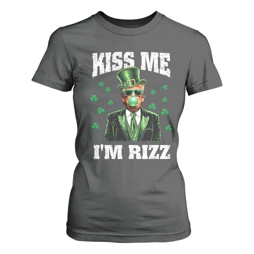 St. Patrick's Day Trump Bubble Gum T Shirt For Women Funny Irish Kiss Me I'm Rizz TS10 Dark Heather Print Your Wear