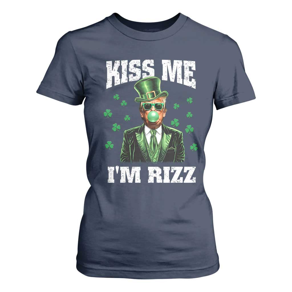 St. Patrick's Day Trump Bubble Gum T Shirt For Women Funny Irish Kiss Me I'm Rizz TS10 Navy Print Your Wear