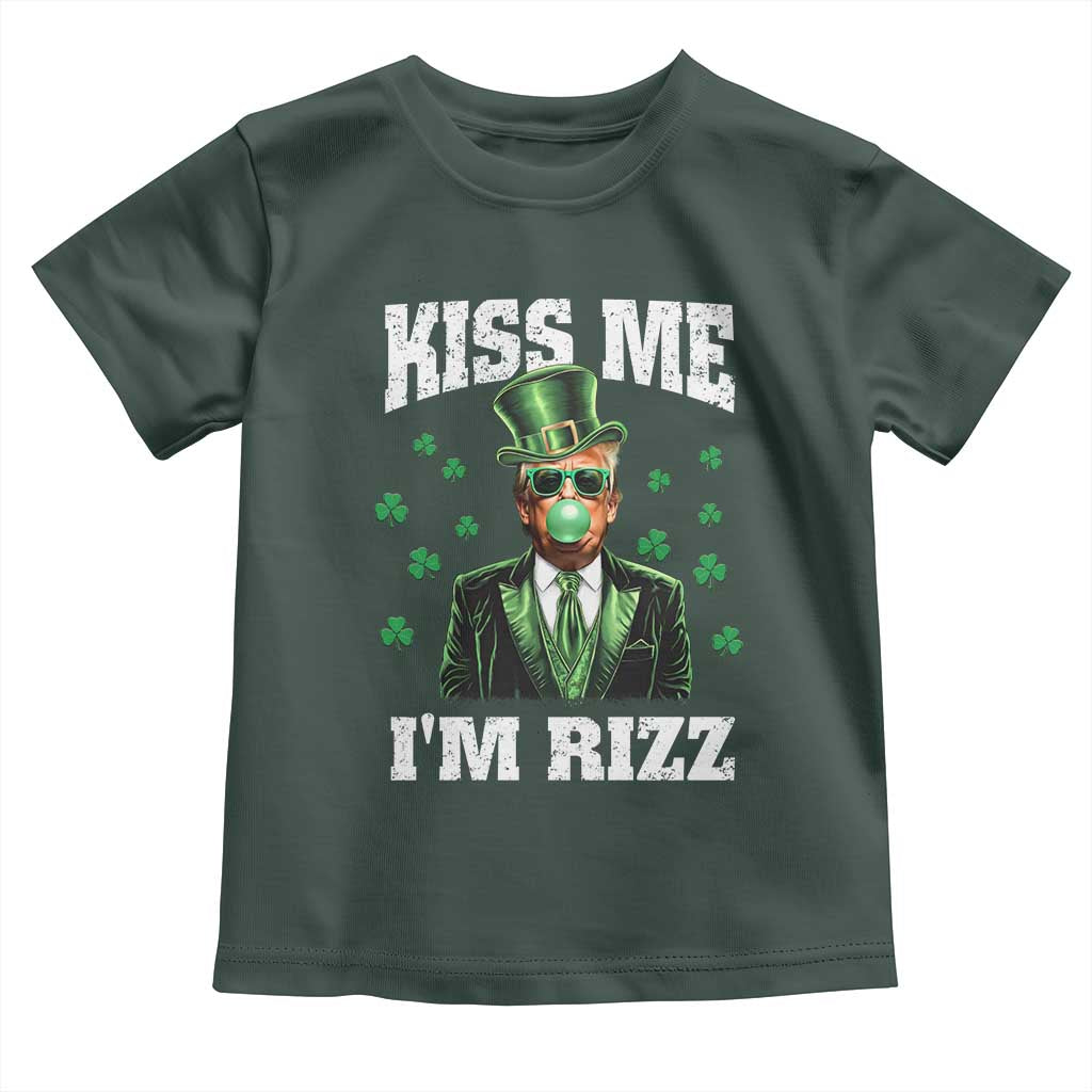 St. Patrick's Day Trump Bubble Gum Toddler T Shirt Funny Irish Kiss Me I'm Rizz TS10 Dark Forest Green Print Your Wear