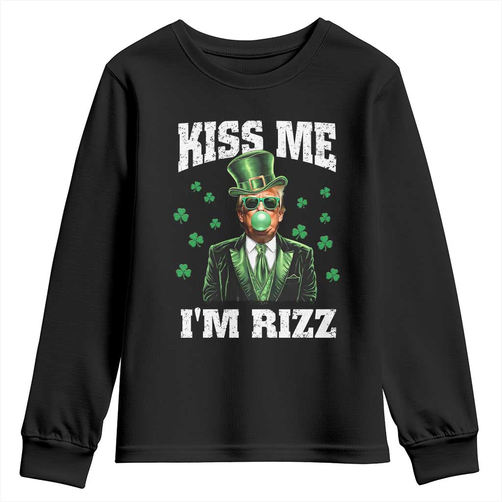 St. Patrick's Day Trump Bubble Gum Youth Sweatshirt Funny Irish Kiss Me I'm Rizz TS10 Black Print Your Wear