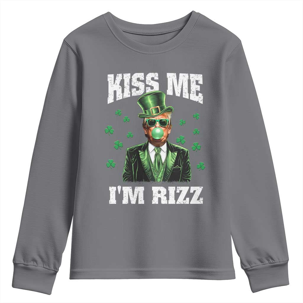 St. Patrick's Day Trump Bubble Gum Youth Sweatshirt Funny Irish Kiss Me I'm Rizz TS10 Charcoal Print Your Wear
