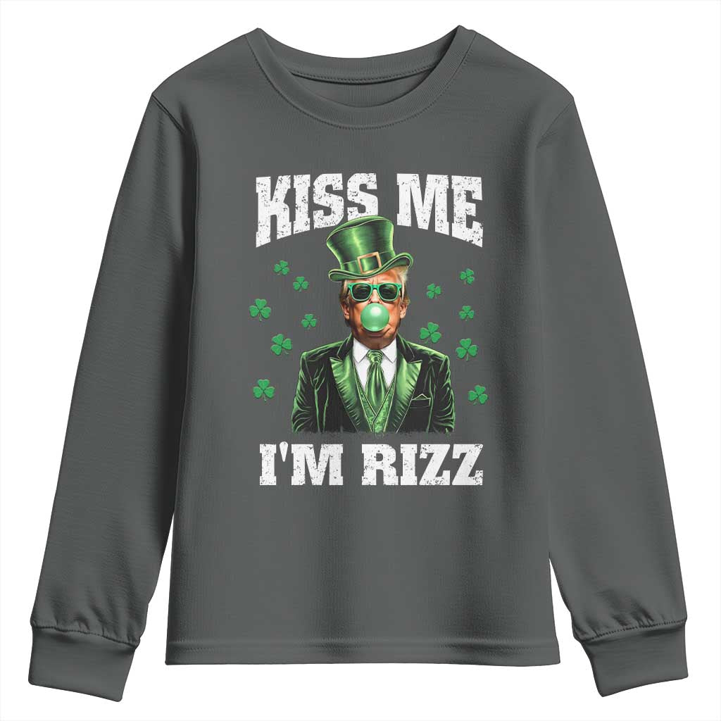 St. Patrick's Day Trump Bubble Gum Youth Sweatshirt Funny Irish Kiss Me I'm Rizz TS10 Dark Heather Print Your Wear