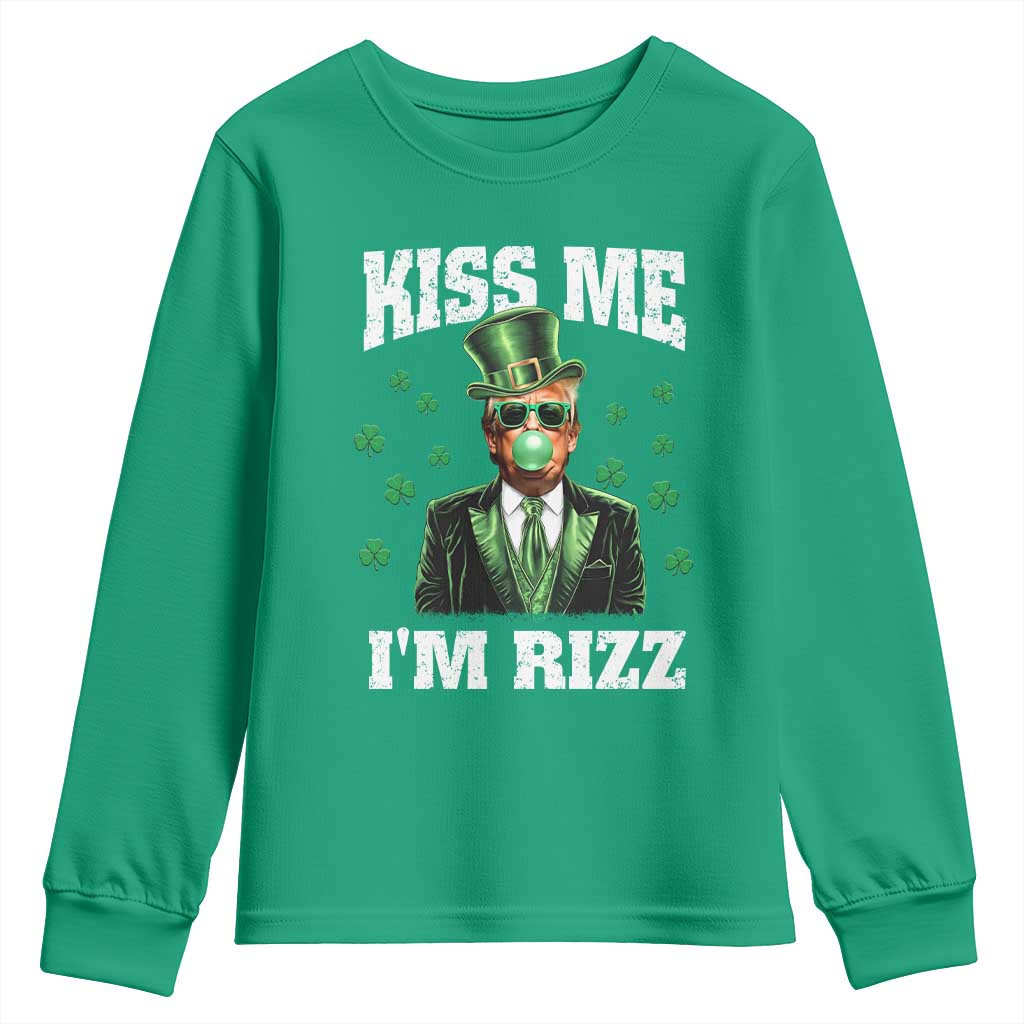 St. Patrick's Day Trump Bubble Gum Youth Sweatshirt Funny Irish Kiss Me I'm Rizz TS10 Irish Green Print Your Wear