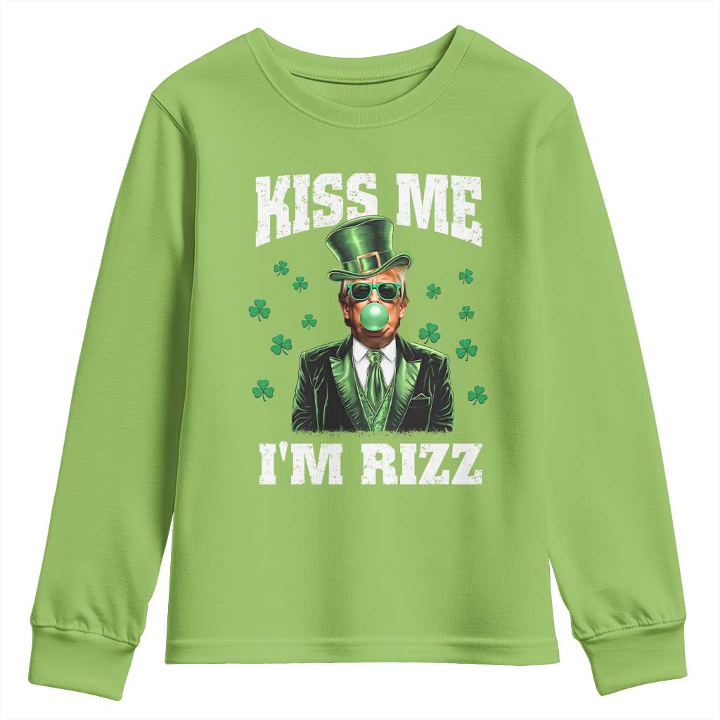 St. Patrick's Day Trump Bubble Gum Youth Sweatshirt Funny Irish Kiss Me I'm Rizz TS10 Lime Print Your Wear