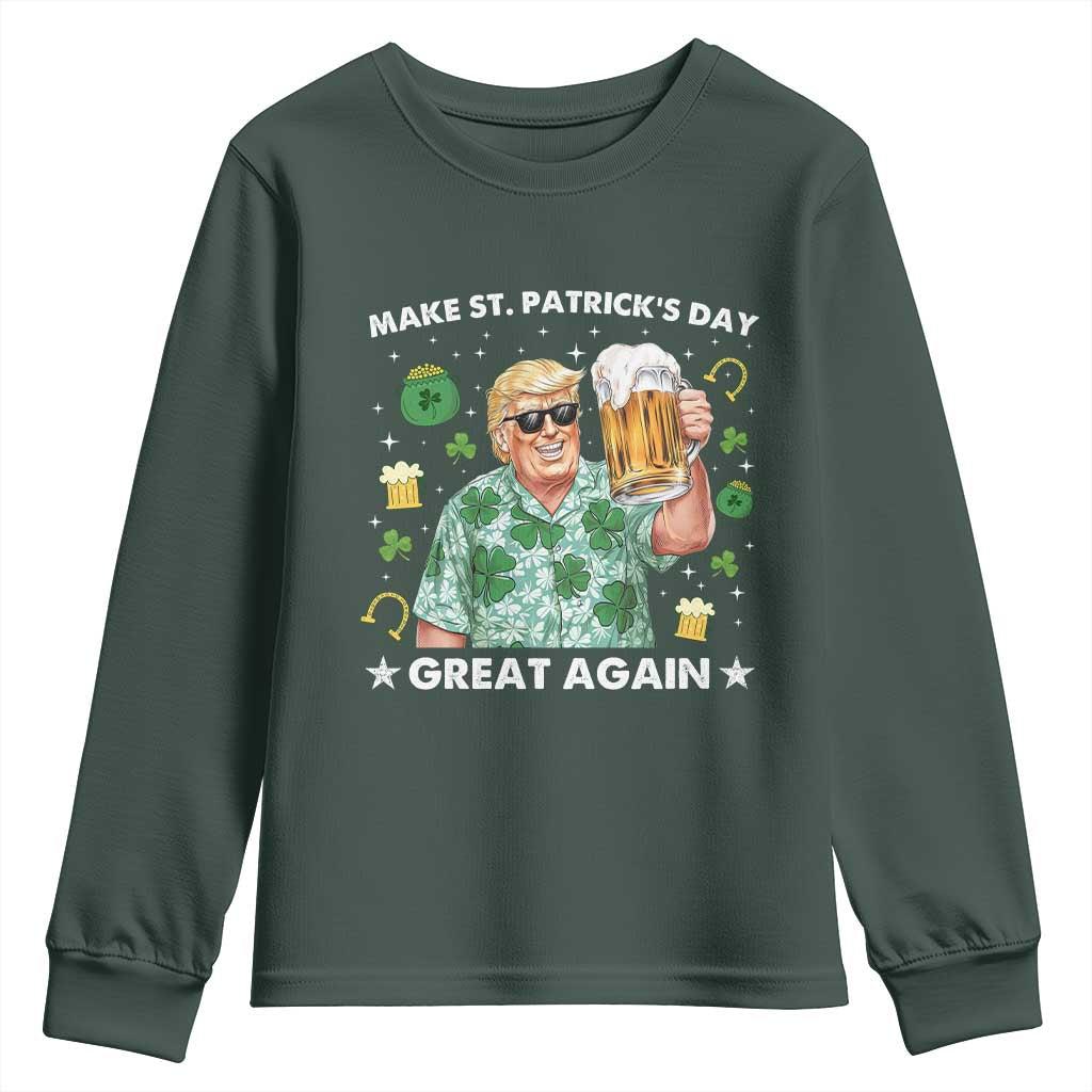 Funny Trump St Patrick's Day Youth Sweatshirt Funny Beer Drinking TS10 Dark Forest Green Print Your Wear