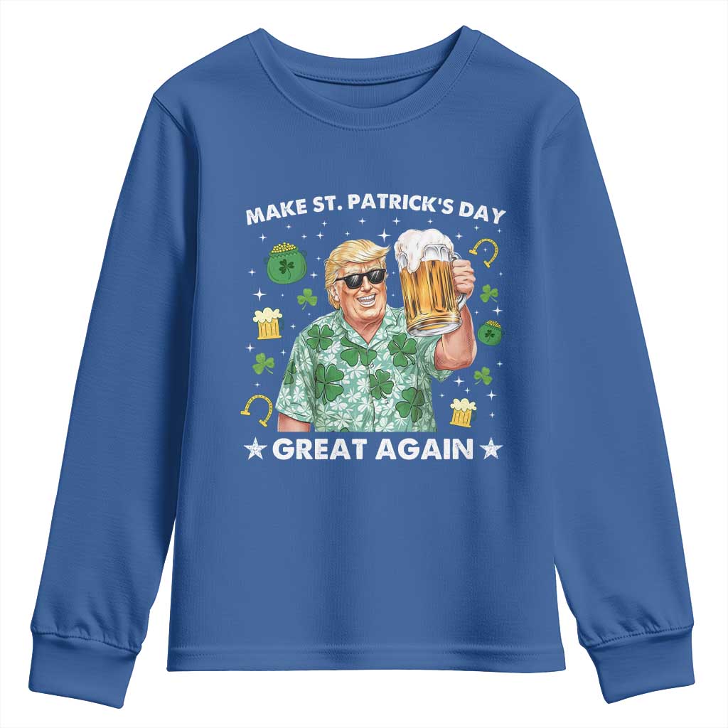 Funny Trump St Patrick's Day Youth Sweatshirt Funny Beer Drinking TS10 Royal Blue Print Your Wear