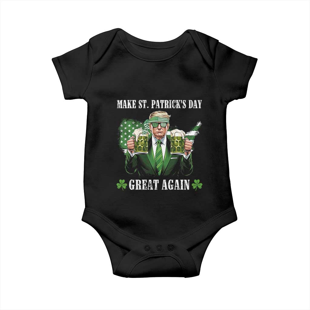 Make St Patrick's Day Great Again Funny Trump Baby Onesie American Flag Beer Drinking Trump TS10 Black Print Your Wear