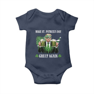 Make St Patrick's Day Great Again Funny Trump Baby Onesie American Flag Beer Drinking Trump TS10 Navy Print Your Wear