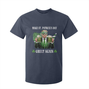 Make St Patrick's Day Great Again Funny Trump T Shirt For Kid American Flag Beer Drinking Trump TS10 Navy Print Your Wear