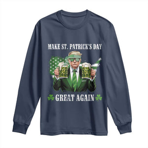 Make St Patrick's Day Great Again Funny Trump Long Sleeve Shirt American Flag Beer Drinking Trump TS10 Navy Print Your Wear