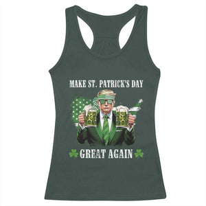 Make St Patrick's Day Great Again Funny Trump Racerback Tank Top American Flag Beer Drinking Trump TS10 Dark Forest Green Print Your Wear