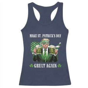 Make St Patrick's Day Great Again Funny Trump Racerback Tank Top American Flag Beer Drinking Trump TS10 Navy Print Your Wear